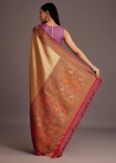 Beige Silk Saree With Traditional Woven Motifs