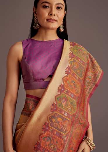 Beige Silk Saree With Traditional Woven Motifs