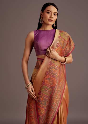 Beige Silk Saree With Traditional Woven Motifs