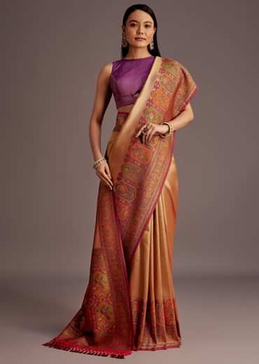 Beige Silk Saree With Traditional Woven Motifs