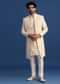 Beige Silk Sherwani And Kurta Set With Zardozi Embroidery