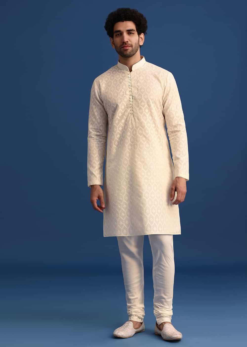 Beige Silk Sherwani And Kurta Set With Zardozi Embroidery