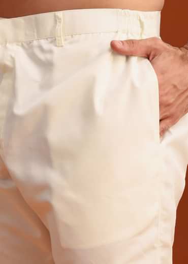 Beige Silk Sherwani Set With Resham Work