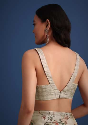 Beige Tissue Muslin Saree With Pitta Work And Digital Print