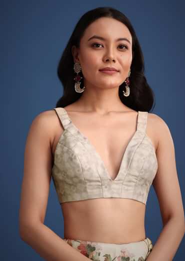 Beige Tissue Muslin Saree With Pitta Work And Digital Print