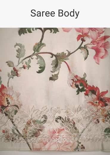 Beige Tissue Muslin Saree With Pitta Work And Digital Print