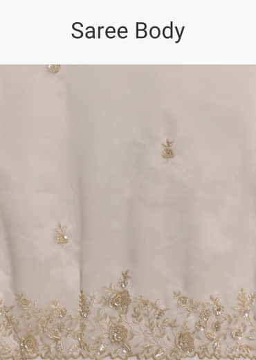 Beige Tissue Saree With Floral Embroidery And Beadwork