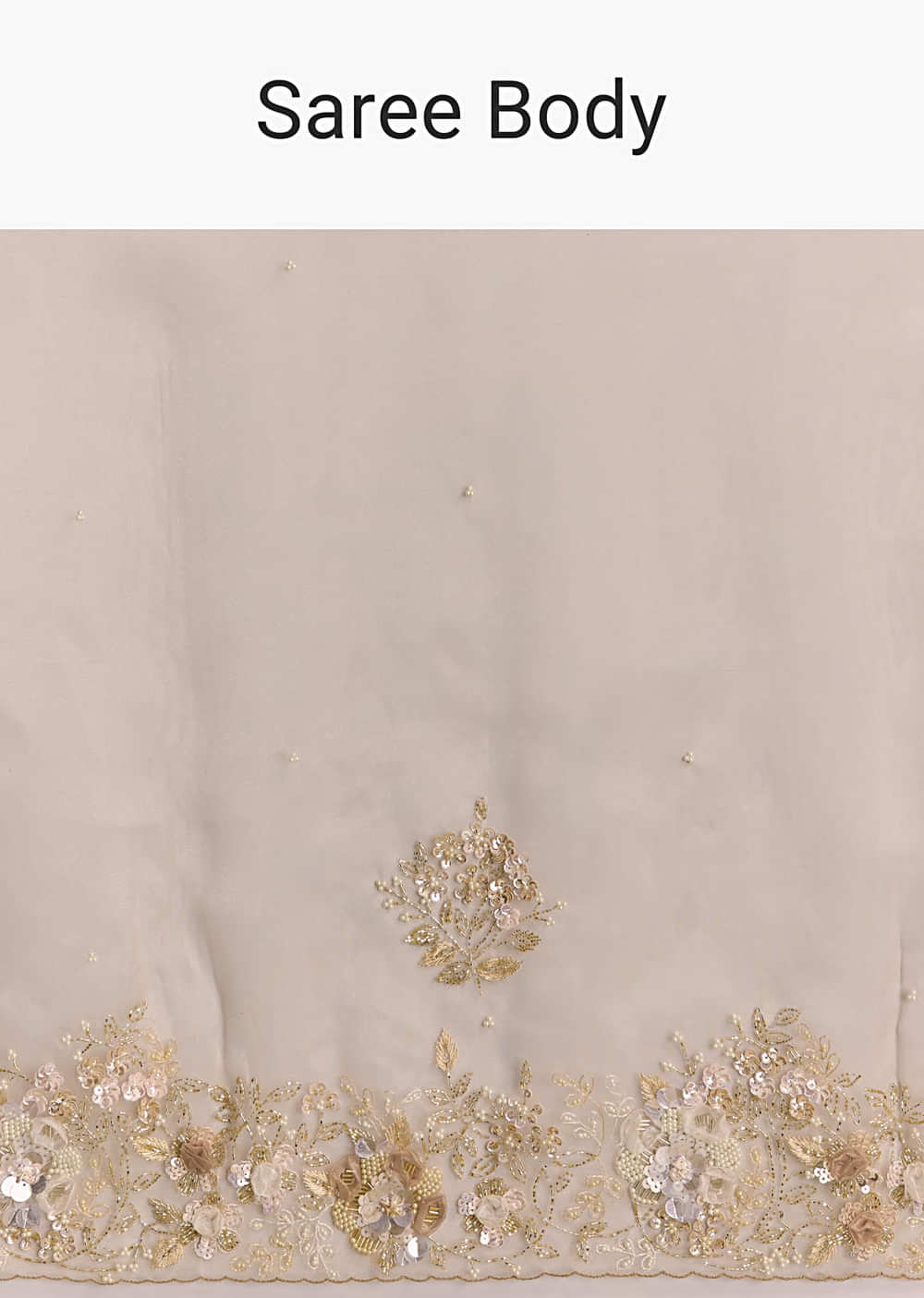 Beige Tissue Saree With Moti And Cutdana Embroidery