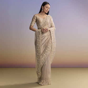 Beige Tissue Saree With Sequins And Cutdana Embroidery