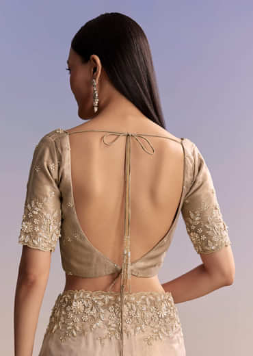 Beige Tissue Saree With Sequins And Cutdana Embroidery