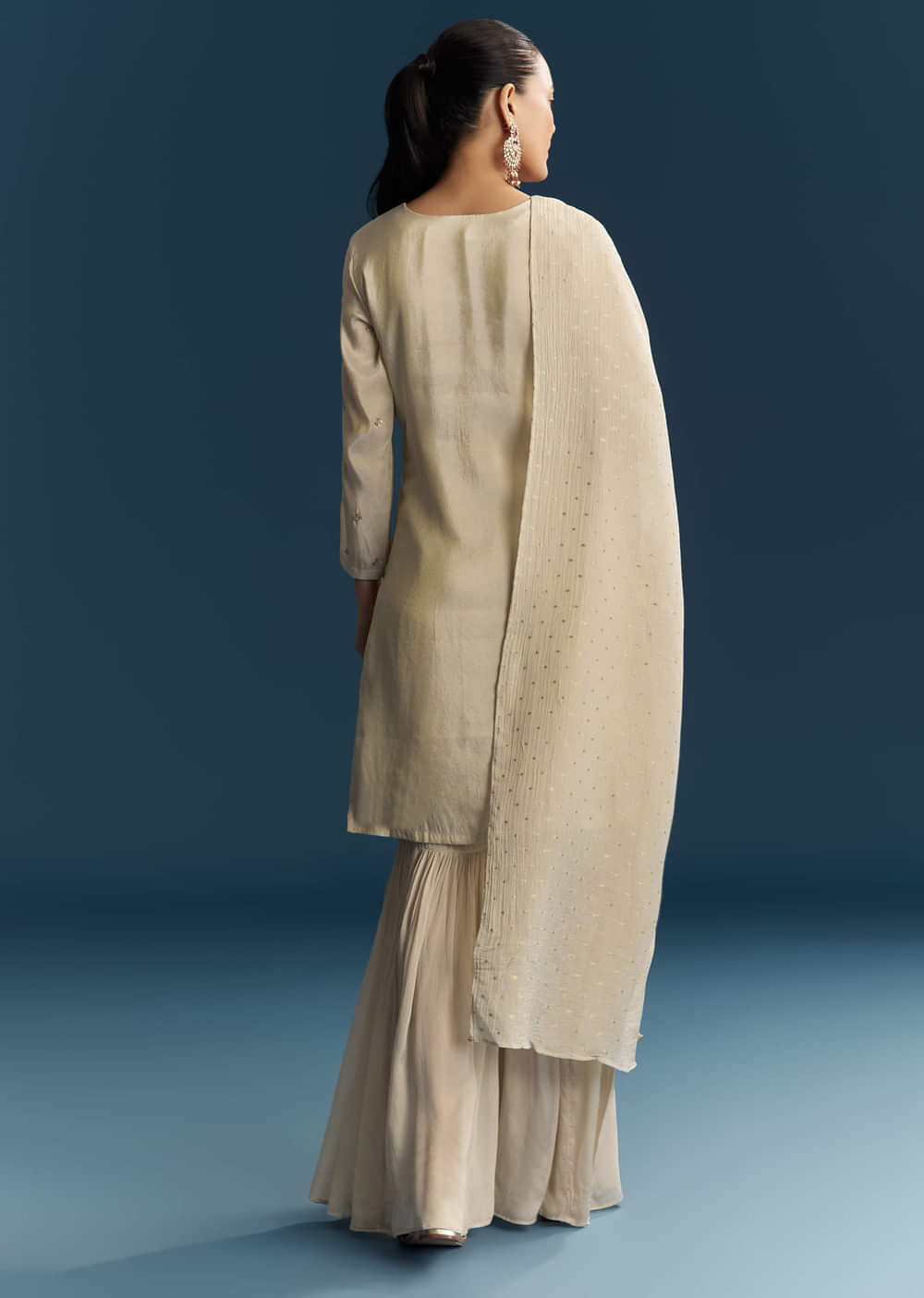 Beige Tissue Sharara Suit With Zardosi And Resham Embroidery