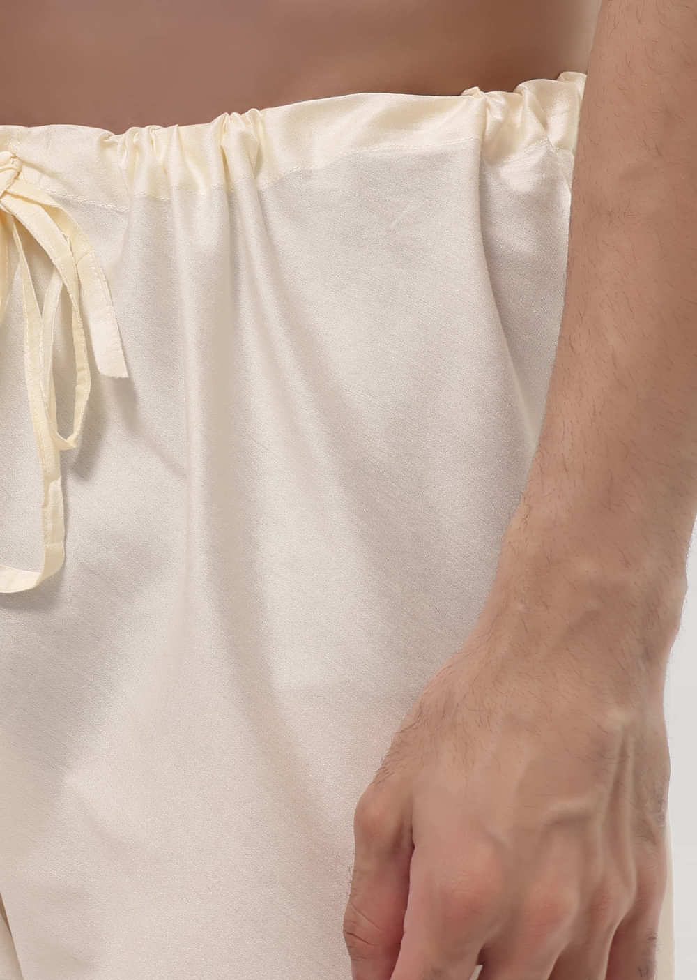 Beige Tussar Kurta Pyjama For Men