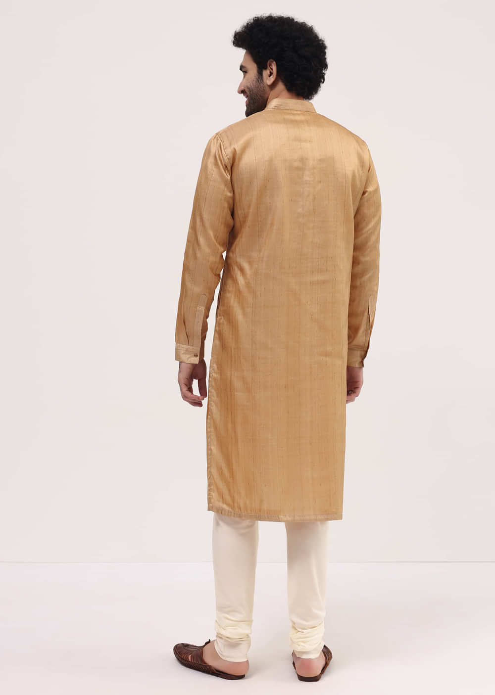 Beige Tussar Kurta Pyjama For Men