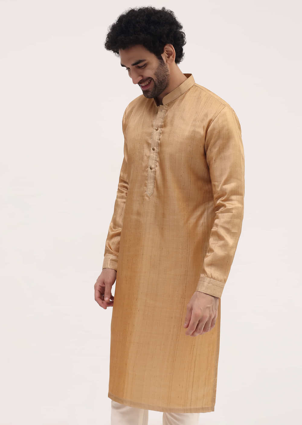 Beige Tussar Kurta Pyjama For Men