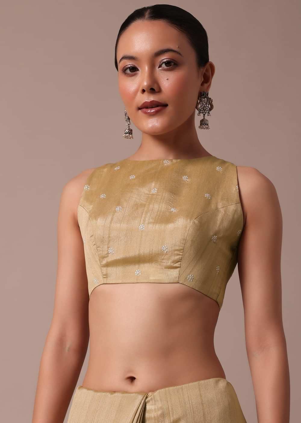 Beige Tussar Saree With Unstitched Blouse