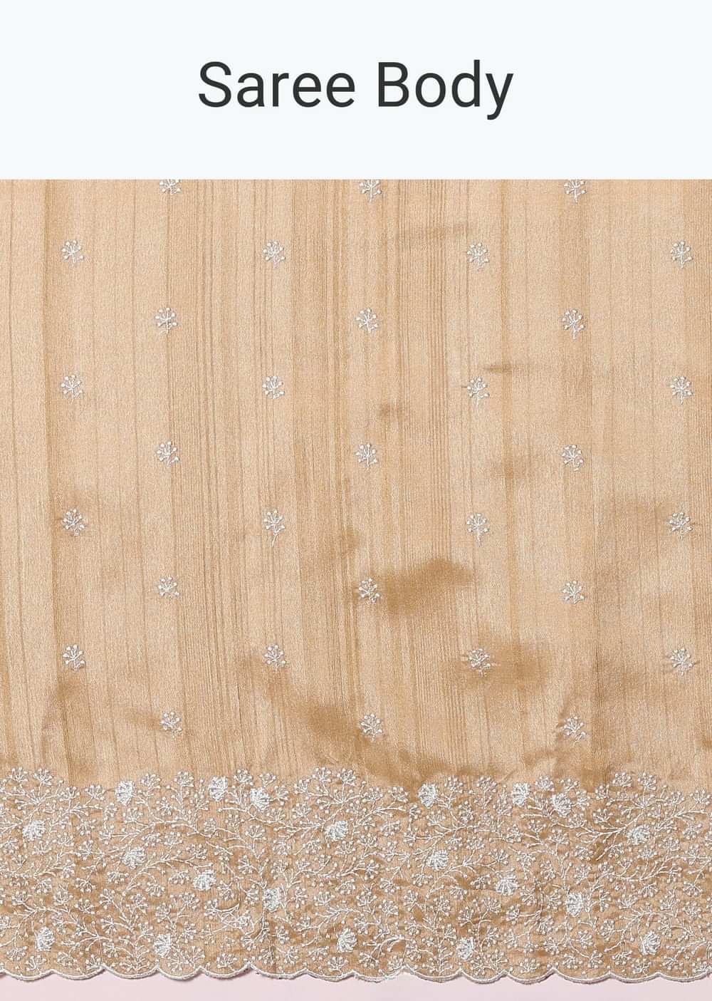 Beige Tussar Saree With Unstitched Blouse