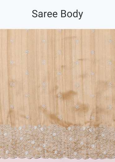 Beige Tussar Saree With Unstitched Blouse