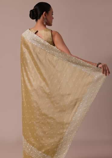 Beige Tussar Saree With Unstitched Blouse