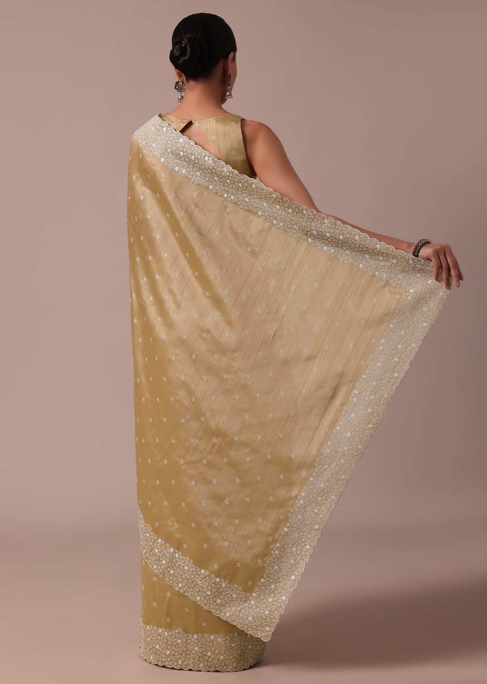 Beige Tussar Saree With Unstitched Blouse