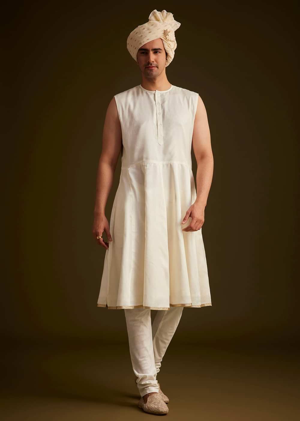 Beige Zardozi Embroidered Sherwani With Matching Dupatta