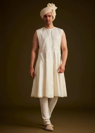 Beige Zardozi Embroidered Sherwani With Matching Dupatta