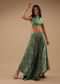 Beryl Green Satin Blouse And Palazzo Pants With Floral Print And Asymmetric Hemline