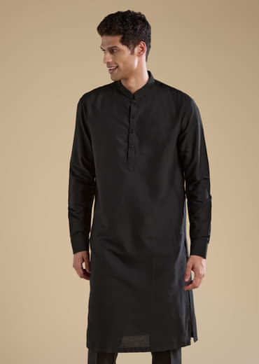 Black Ajrakh Print Mens Jacket Kurta and Pant Set