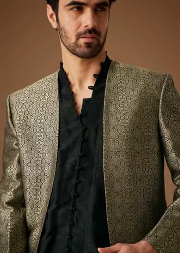 Black Banarasi Silk Indowestern Bandi Set