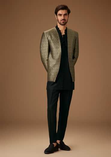 Black Banarasi Silk Indowestern Bandi Set