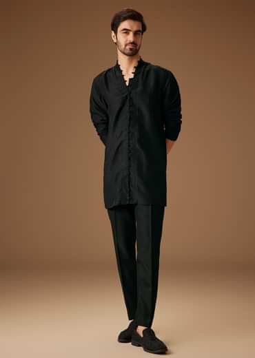 Black Banarasi Silk Indowestern Bandi Set