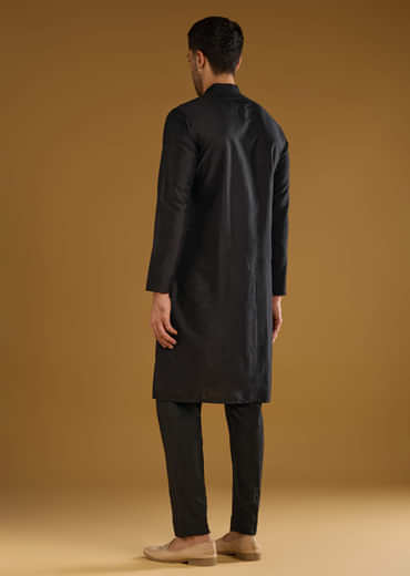 Black Banarasi Silk Kurta Set For Men With Aari And Zardosi Work