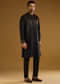 Black Banarasi Silk Kurta Set For Men With Cutdana Work