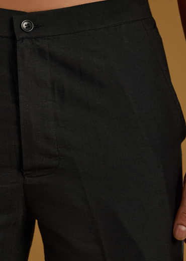 Black Banarasi Silk Kurta Set For Men With Cutdana Work