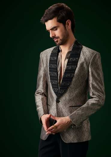 Black Banarasi Silk Tuxedo With Cut Dana And Crystal Embroidery