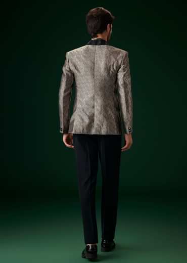 Black Banarasi Silk Tuxedo With Cut Dana And Crystal Embroidery