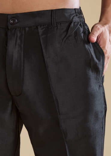 Black Bandhani Silk Mens Kurta and Pant Set