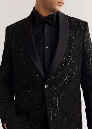 Black Beads And Sequin Embroidered Tuxedo Suit