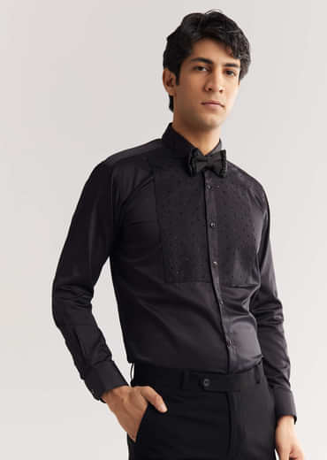 Black Beads And Sequin Embroidered Tuxedo Suit