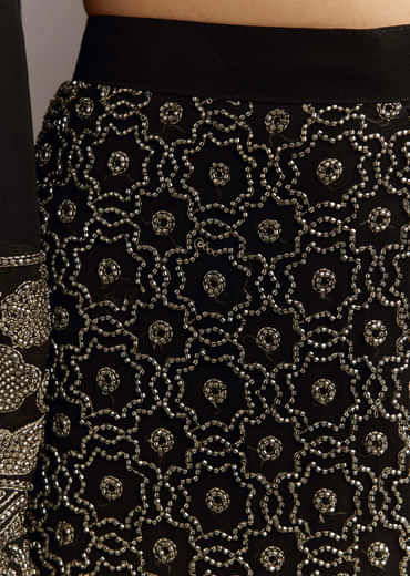 Black Beads Work Kurta Dupatta Set With Fully Beaded Pant