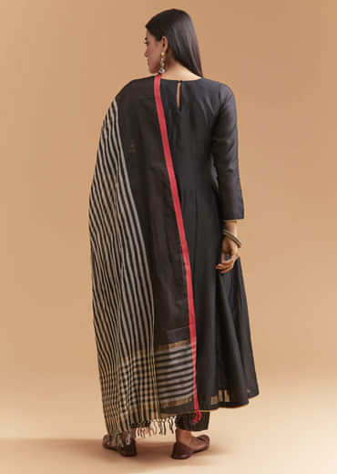 Black Chanderi Anarkali Suit With Zari And Sequins Embroidery