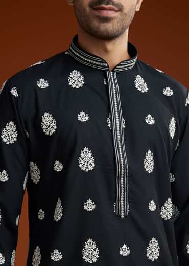 Black Chanderi Kurta Pant Set