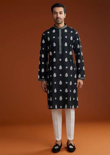 Black Chanderi Kurta Pant Set