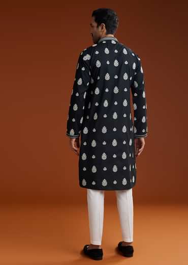 Black Chanderi Kurta Pant Set