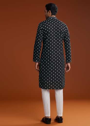 Black Chanderi Kurta Pant Set With Intricate Embroidery