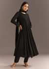 Black Chinon Beaded Sequin Anarkali Pant With Dupatta