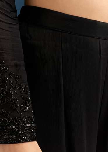 Black Chinon Kurta Set With Sequins And Cut Dana Work