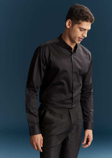 Black Corduroy Kurta Jacket Set For Men With Embroidery