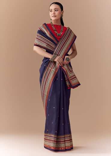 Black Cotton Linen Woven Saree with Blouse Fabric