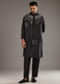 Black Cotton Silk Kurta Set For Men With Hand Dyed Bandhani Print