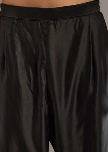 Black Cotton Silk Kurta Set For Men With Hand Dyed Bandhani Print